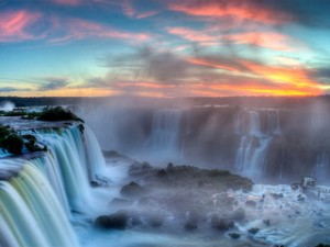 Sunset over Iguazu Falls 