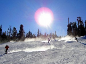 Skiing under blue skies in Colorado