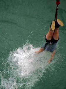 Bungee dipping from the Kawarau Bridge in Queenstown, New Zealand