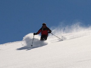 First one to the powder on a snow skiing adventure
